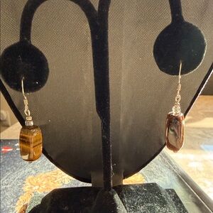 Sterling silver and large tiger’s eye chunk earrings pierced